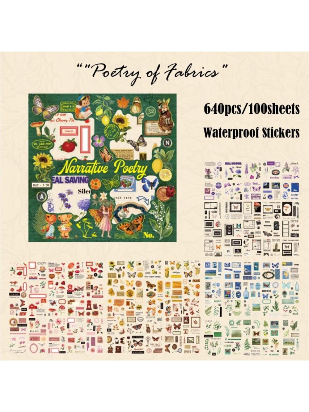 New 640Pcs Vintage Nature Stickers Flowers, Butterflies, Plants for Crafts - Picture 2 of 7
